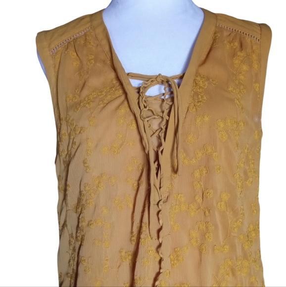 Anthropologie Maeve Goldenrod Floral Embroidered Lace Up Blouse Size 12 - Picture 3 of 10